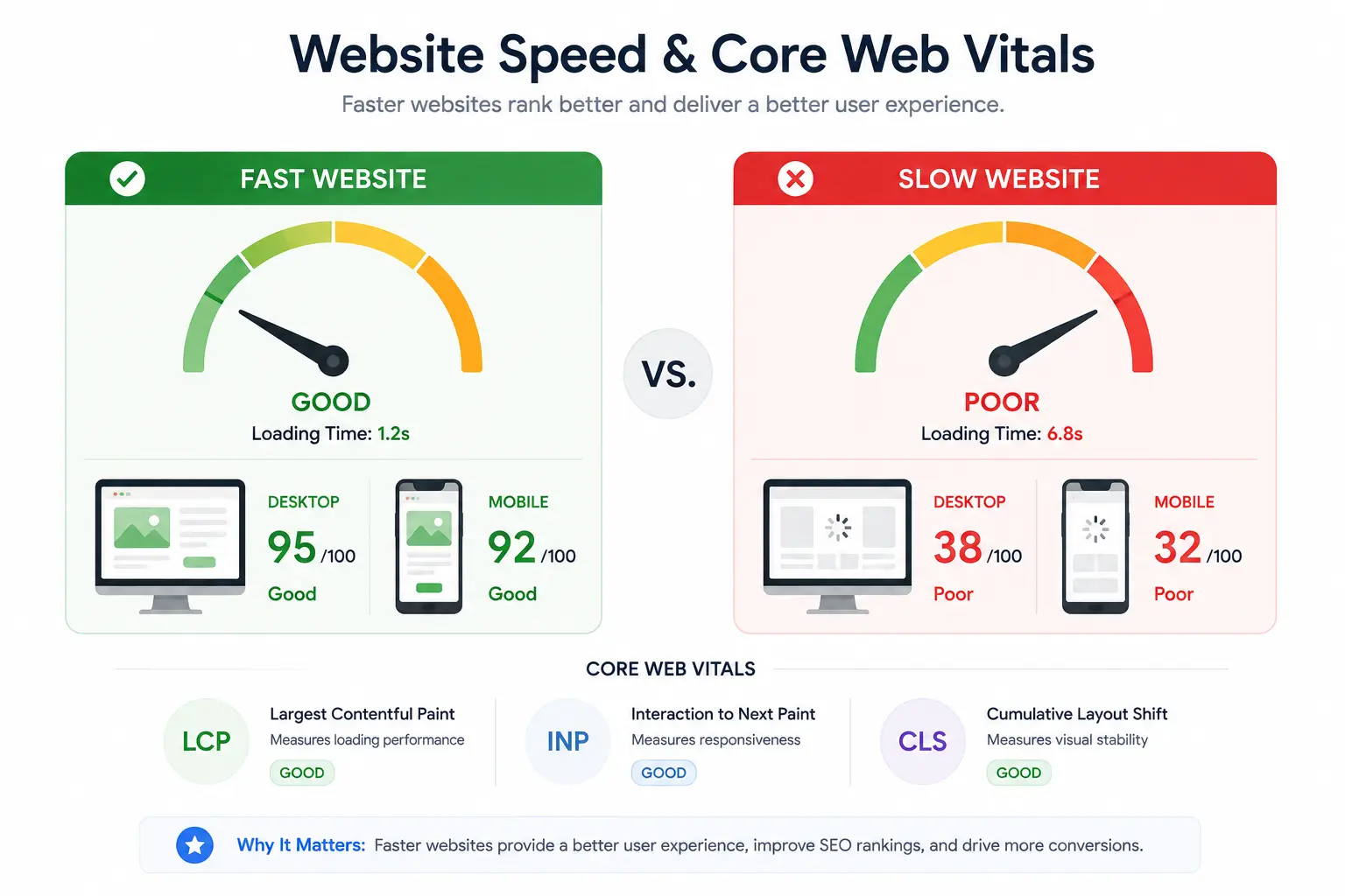 Website speed and Core Web Vitals SEO illustration